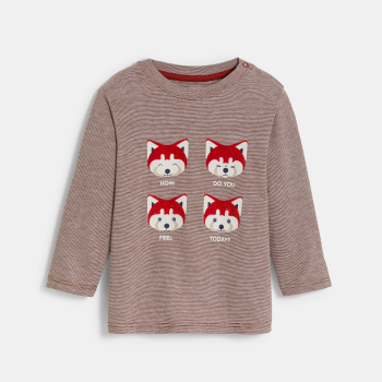 تي شيرت رمادي للأطفال الصغار مطبوع عليه ثعلب يعبر عن مشاعره